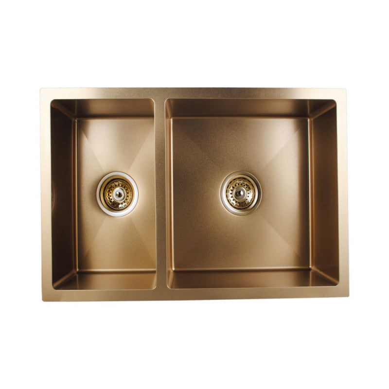1.2mm 710x450x205mm Brushed Yellow Gold Double Bowls Under/Flush Mount Kitchen Sink