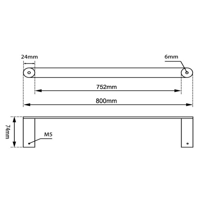 Esperia Matte Black & Chrome Single Towel Rail 800mm