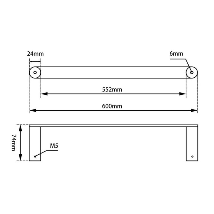 Esperia Matte Black & Chrome Single Towel Rail 600mm