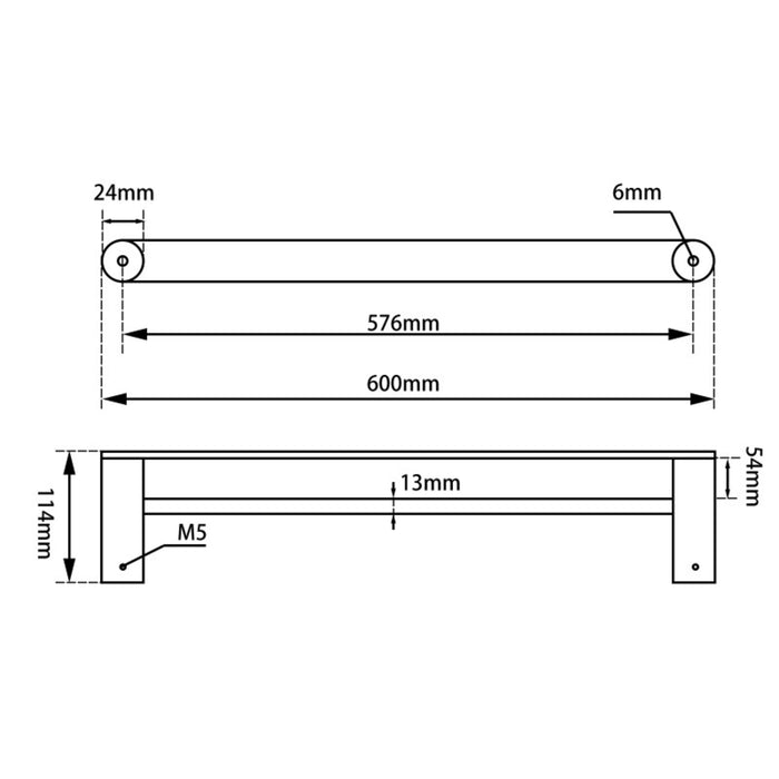 Esperia Matte Black & Chrome Double Towel Rail 600mm