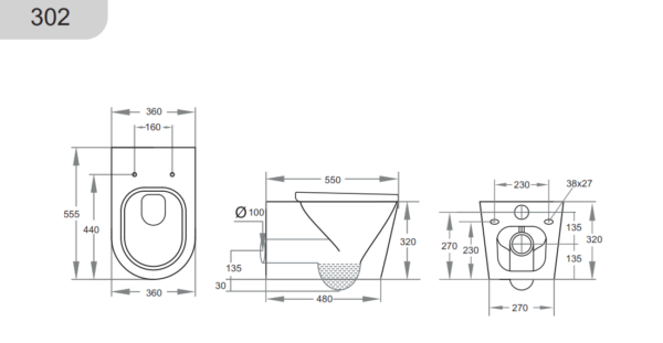 Avery Wall Hung Pan - Gloss Black