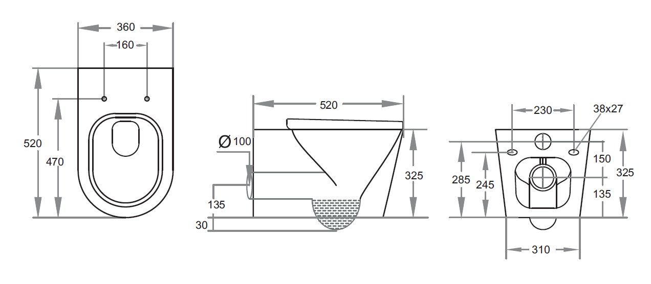 Avis Rimless Wall Hung Pan - Matte Black