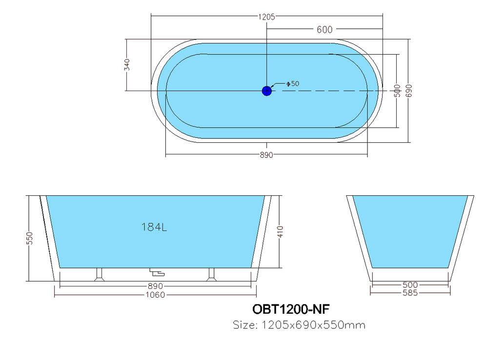 Ovia 1500mm Gloss White Bath