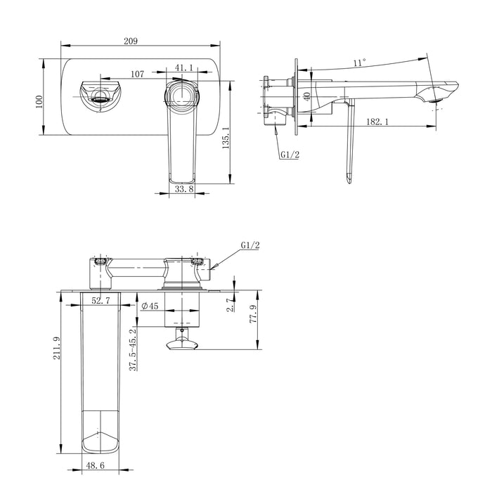 Esperia Gun Metal Grey Wall Mixer With Spout