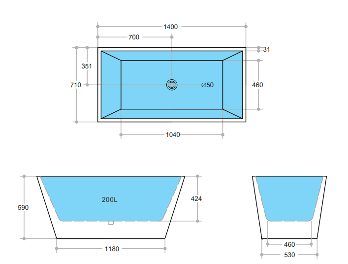 Qubist 1500mm Gloss White Bath