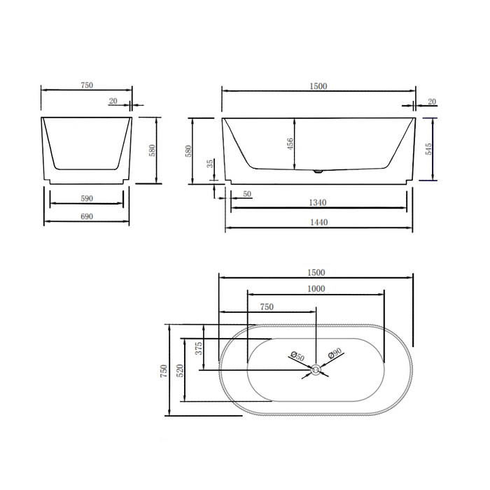 Brighton Groove 1500 Matte Black Bath