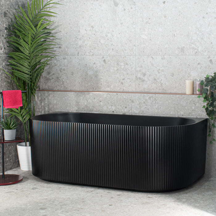 Brighton Groove 1500mm Fluted Matte Black Oval  Back to Wall Bath