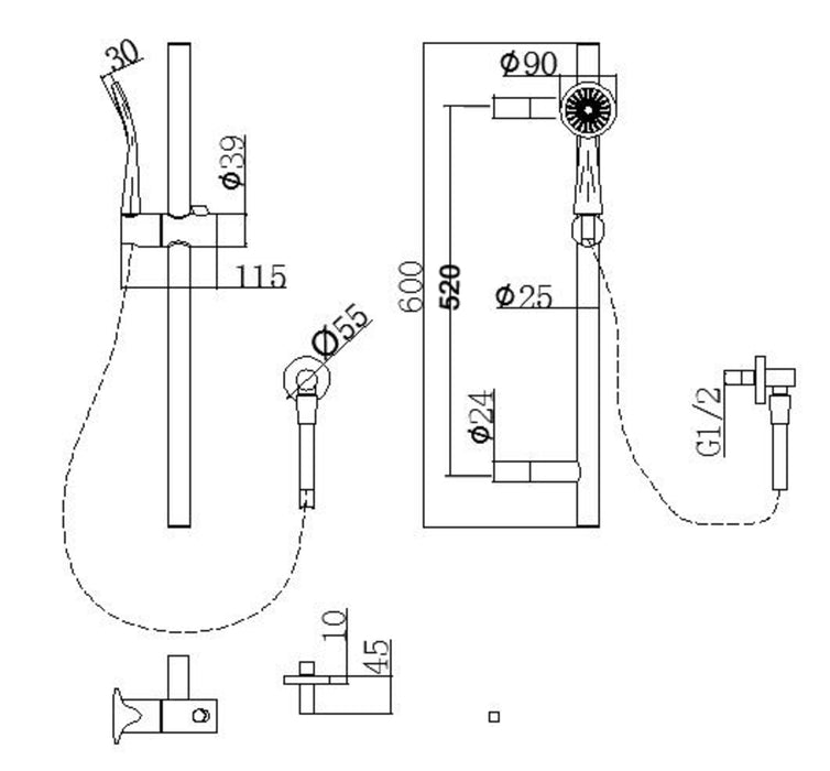 Pentro Chrome Round Handheld Shower Rail Set