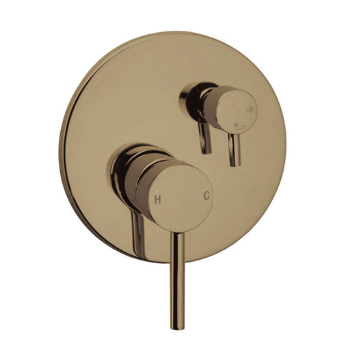 Pentro Brushed Yellow Gold Round Wall Mixer Tap with Diverter
