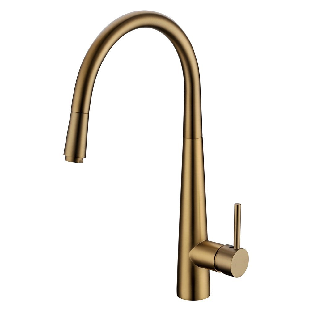 Round Brushed Yellow Gold Pull Out Kitchen Sink Mixer Tap