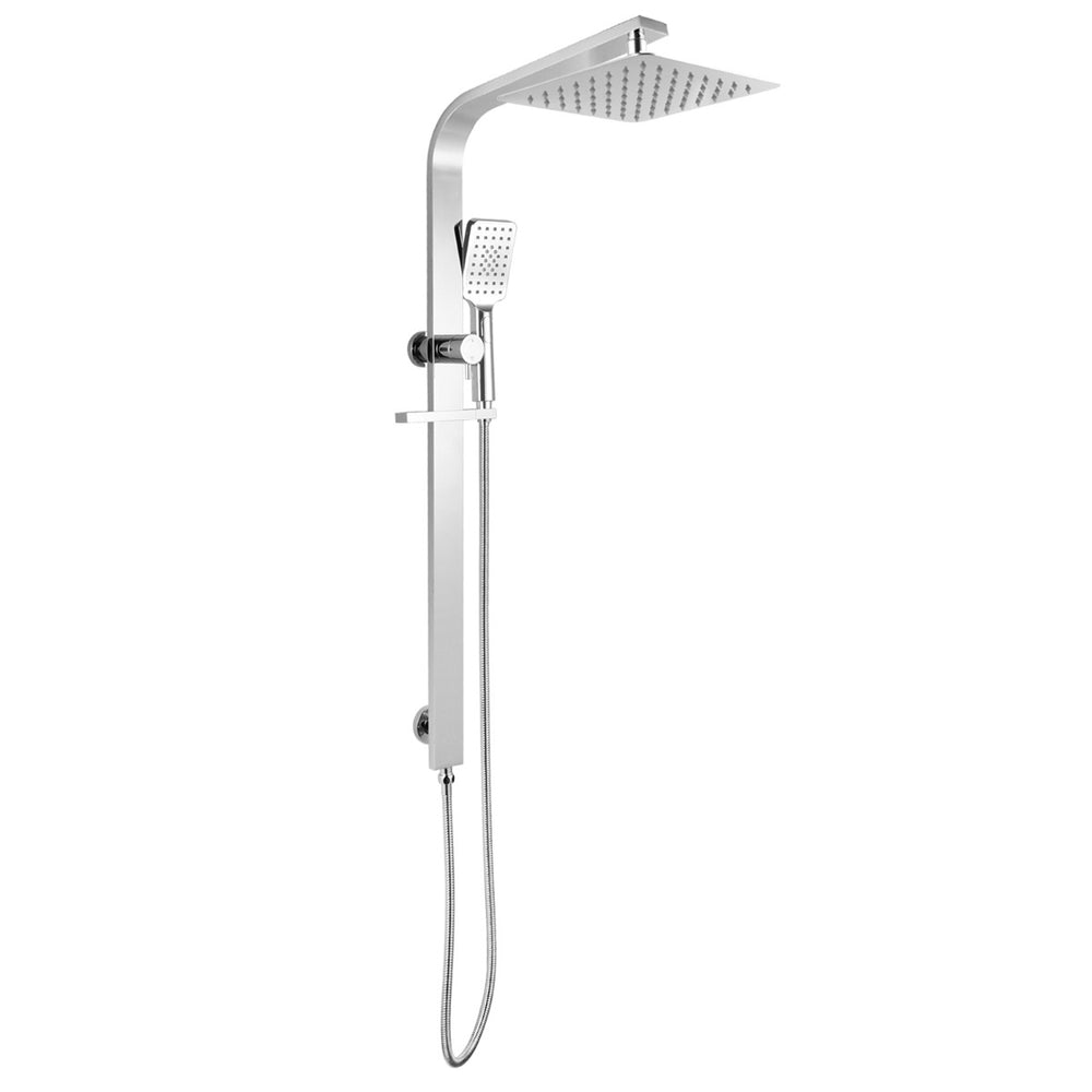 10" Square Chrome Wide Rail Shower Station Top Water Inlet with 3 Functions Handheld