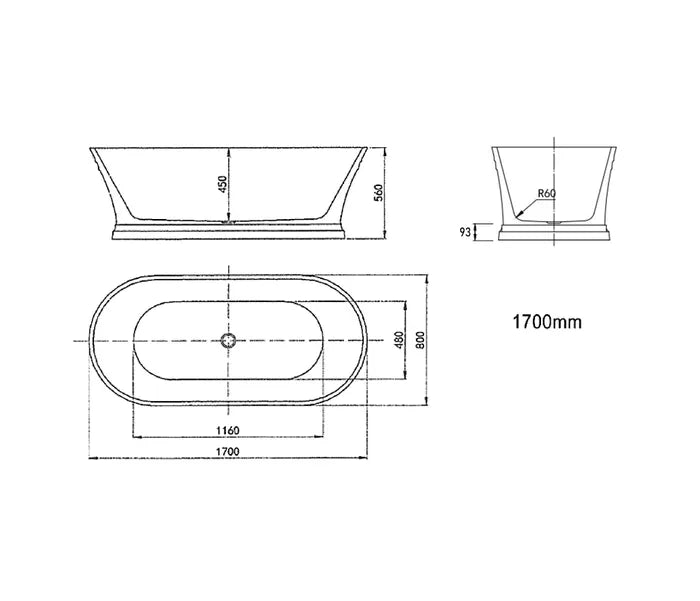 Hampton Freestanding Bath 1700 Gloss White