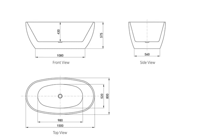 Vinny Egg Shape  Bathtub 1500mm - Gloss White