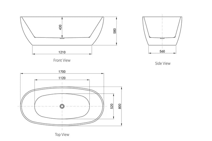 Vinny Egg Shape Bathtub 1700mm - Gloss White