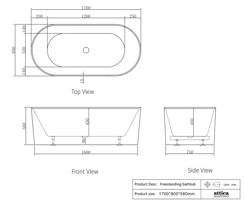 Noosa Bath 1700mm Matte White