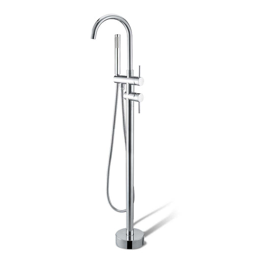 Round Chrome Freestanding Bath Mixer With Handheld Shower