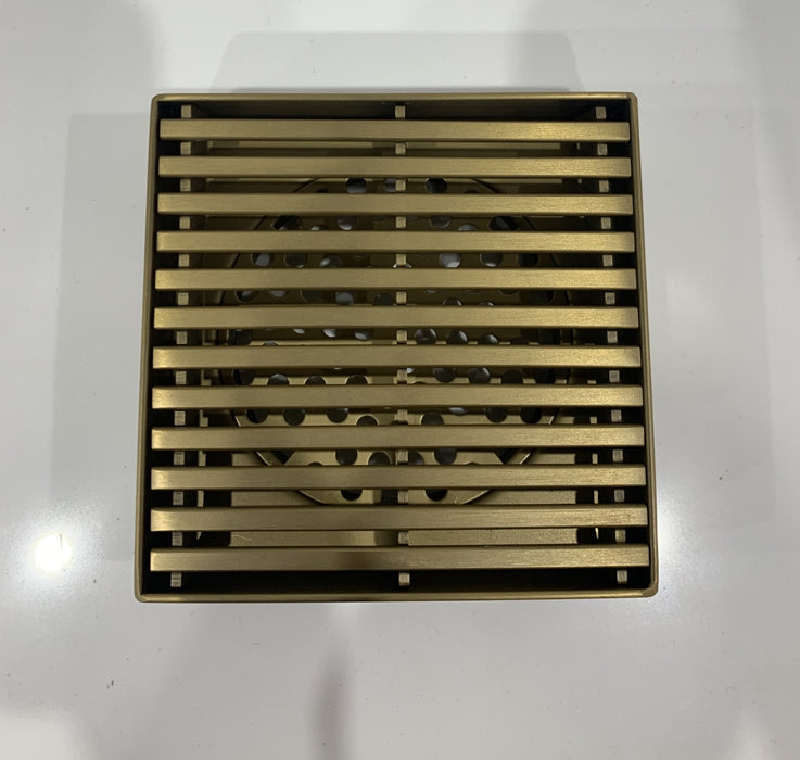 110x110mm Brushed Yellow Gold Linear Floor Grate S/Steel (80mm Waste)