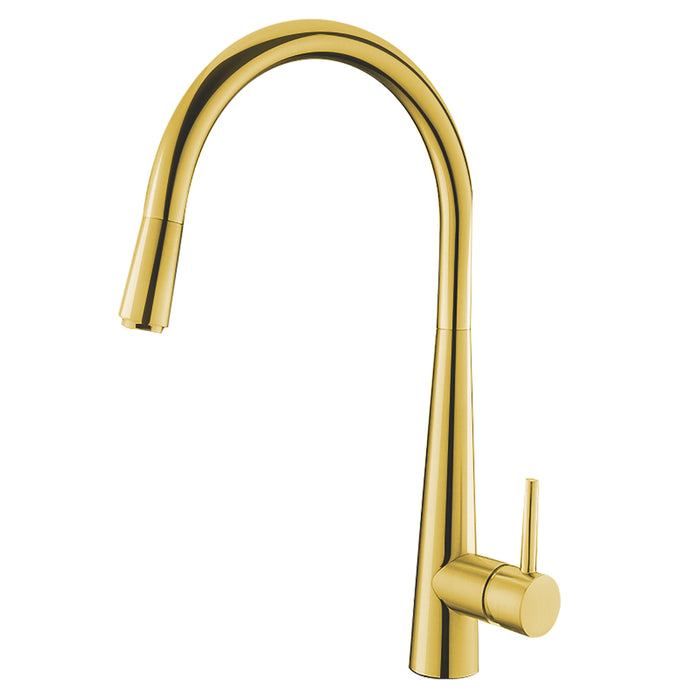 Round Yellow Gold Pull Out Kitchen Sink Mixer Tap