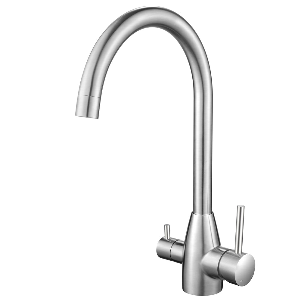 Brushed Nickel 3 Way Pure Drinking Water Hot & Cold Swivel Spout Kitchen Mixer
