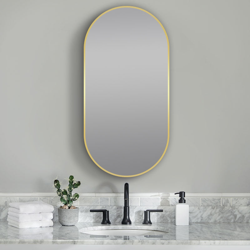 500*1000 Matte Brushed Gold Oval Framed Mirror