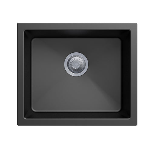 533 x 457 x 205mm Carysil Black Single Bowl Granite Kitchen/Laundry Sink Top/Flush/Under Mount