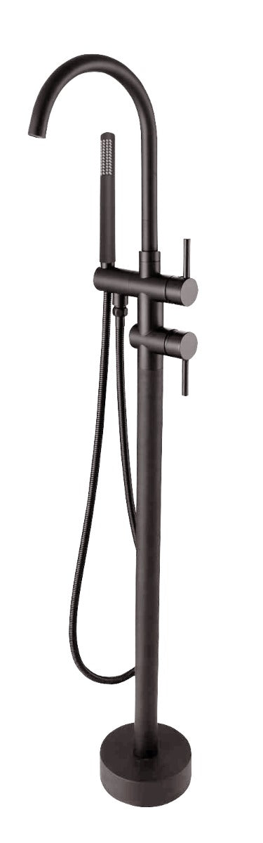 Pentro Round Gun Metal Grey Freestanding Bath Mixer With Hand held Shower