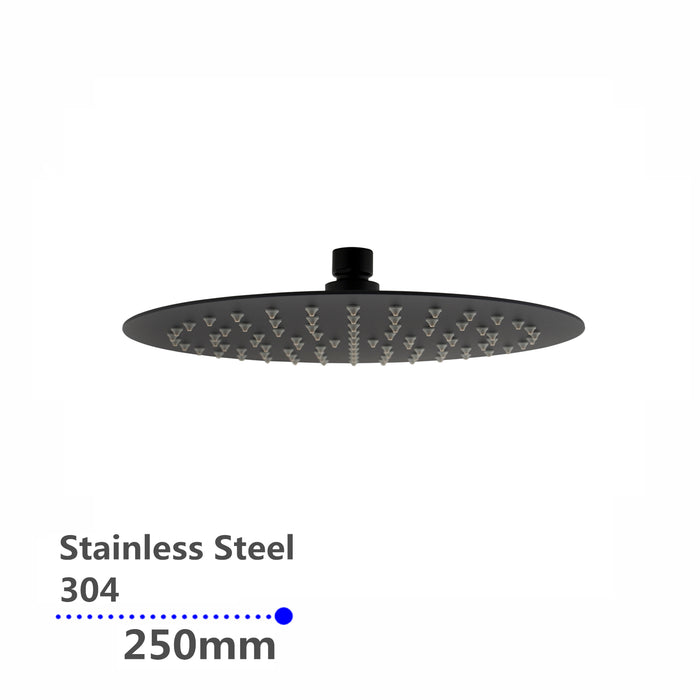 Super-slim Round Black Rainfall Shower Head 250mm