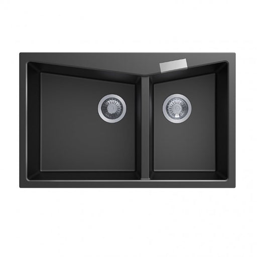 800 x 500 x 220mm Carysil Black Double Bowl Granite Kitchen Sink Top/Flush Mount
