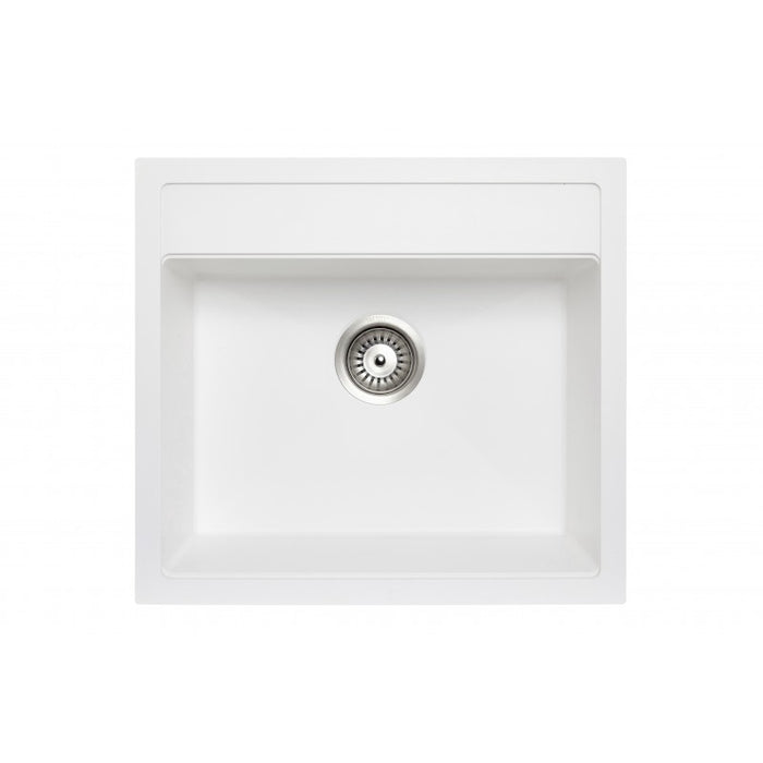 560 x 510 x 200mm Carysil White Single Bowl Granite Top/Flush/Under Mount Kitchen/Laundry Sink