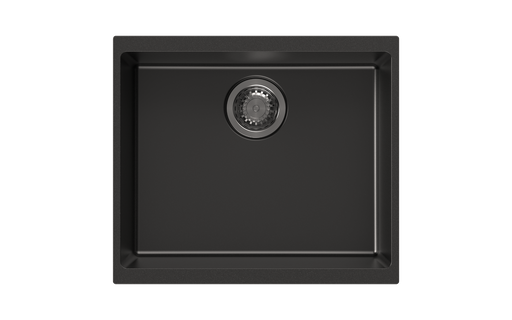 530 x 460 x 200mm Carysil Black Single Bowl Granite Kitchen/Laundry Sink Top/Flush/Under Mount