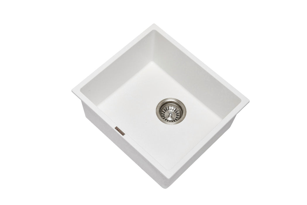 457 x 406 x 200mm Carysil White Single Bowl Granite Stone Kitchen/Laundry Sink Top/Flush/Under Mount