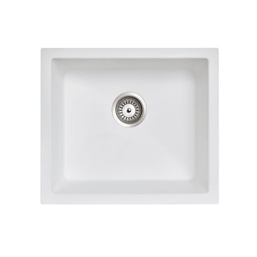 533 x 457 x 205mm Carysil White Single Bowl Granite Kitchen/Laundry Sink Top/Flush/Under Mount