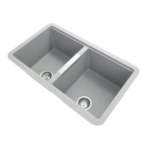 824 x 481 x 241mm Carysil Concrete Grey Double Bowls Granite Undermount Kitchen Sink