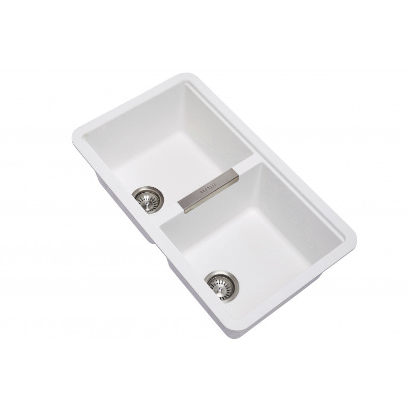 824 x 481 x 241mm Carysil White Double Bowls Granite Undermount Kitchen Sink
