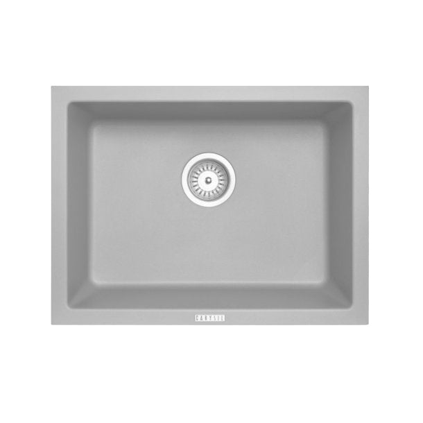 610 x 457 x 205mm Carysil Concrete Grey Single Big Bowl Granite Kitchen/Laundry Sink Top/Flush/Under Mount
