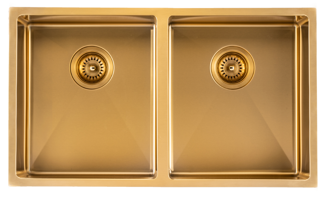 Brushed Gold 770x450x215mm 1.2mm Handmade Top/Undermount Double Bowls Kitchen Sink