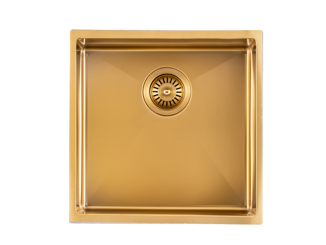 Brushed Gold 440x440x205mm Satin Stainless Steel Single Bowl Sink for Flush Mount and Undermount