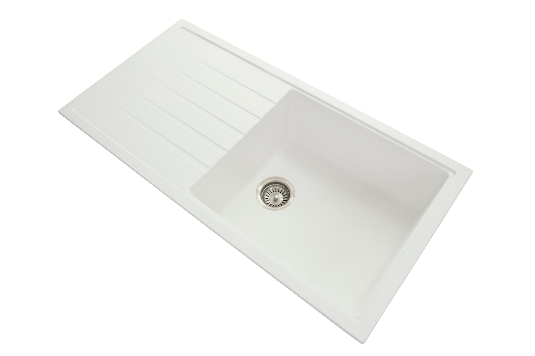 1000 x 500 x 220mm Carysil White Single Bowl With Drainer Board Granite Kitchen Sink Top/Flush/Under Mount