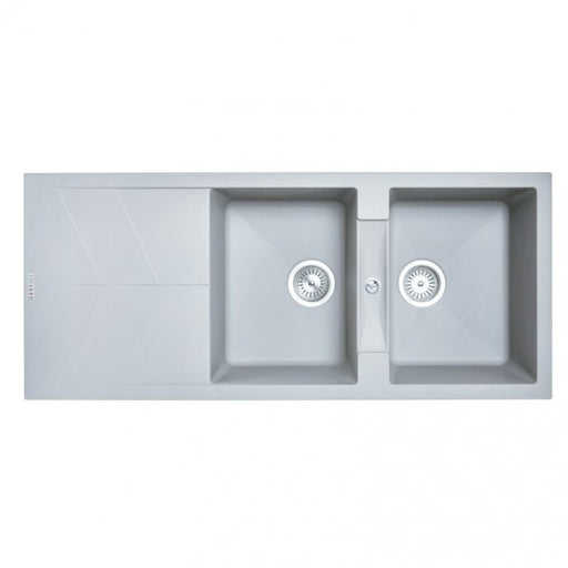 1160 x 500 x 210mm Carysil Concrete Grey Double Bowl Drainer Board Granite Kitchen Sink Top/Flush/Under Mount