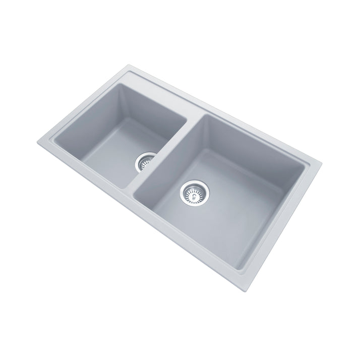 860 x 500 x 205mm Carysil Concrete Grey Double Bowl Granite Kitchen Sink Top/Flush/Under Mount