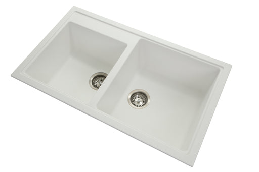 860 x 500 x 205mm Carysil White Double Bowl Granite Kitchen Sink Top/Flush/Under Mount