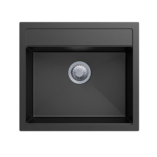 560 x 510 x 200mm Carysil Black Single Bowl Granite Top/Flush/Under Mount Kitchen/Laundry Sink