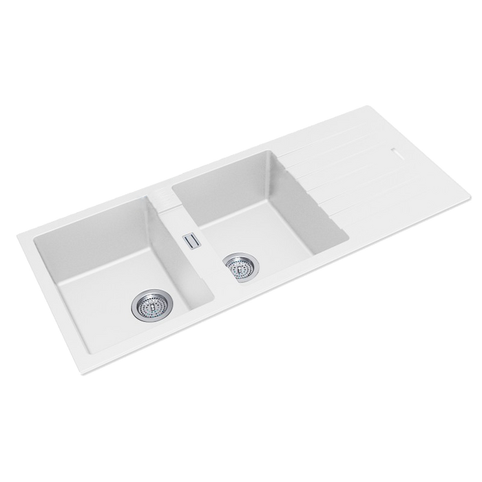 1160*500*200mm White Granite Quartz Stone Kitchen Sink Double Bowls Drainboard Top/Undermount