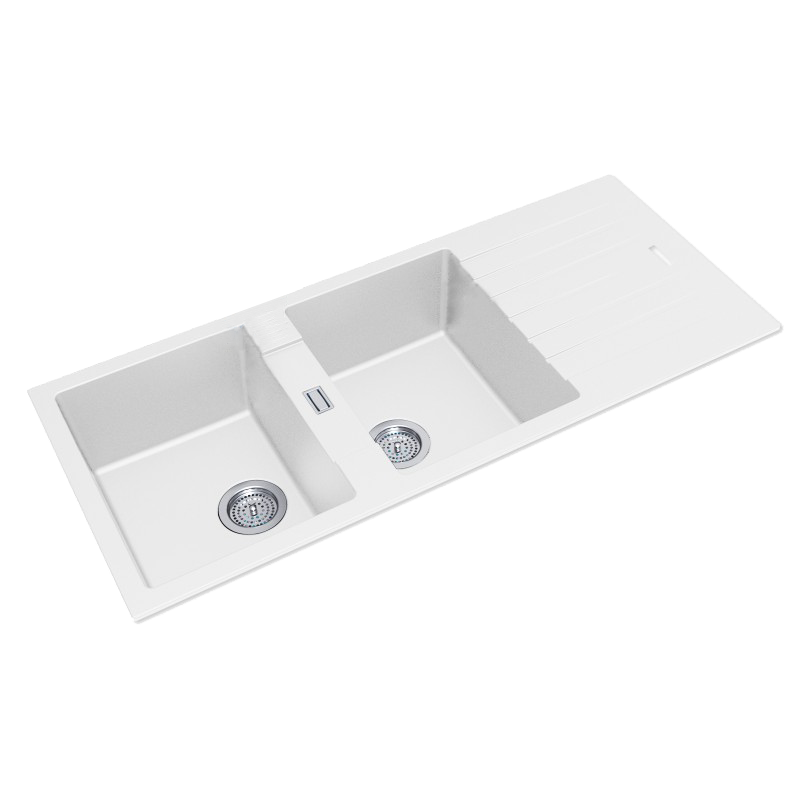 1160*500*200mm White Granite Quartz Stone Kitchen Sink Double Bowls Drainboard Top/Undermount